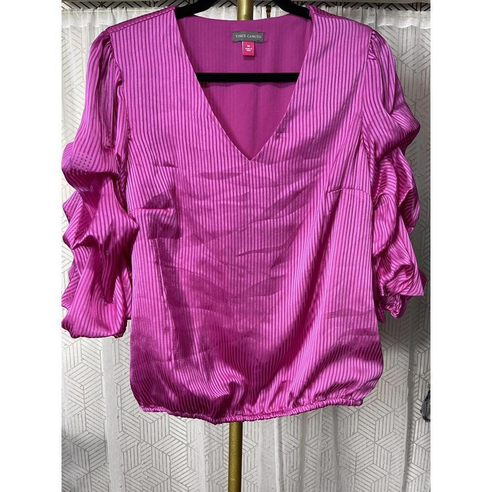 NWT Vince Camuto Shadow Stripe Blouse, Size M, Purple bloomberry MSRP $89